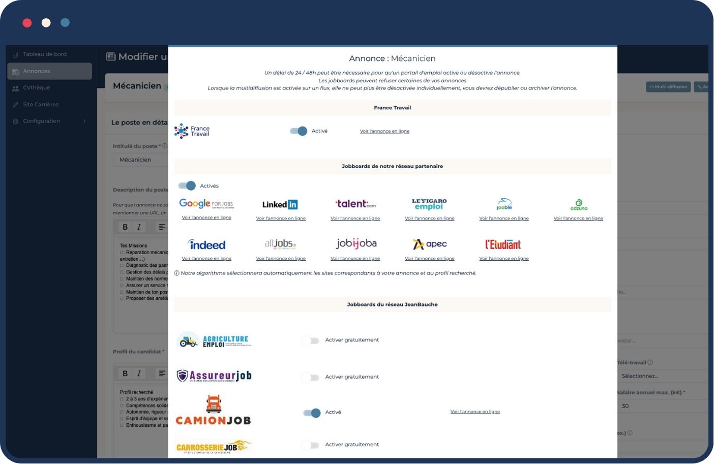 Multidiffusion d'annonces d'emploi